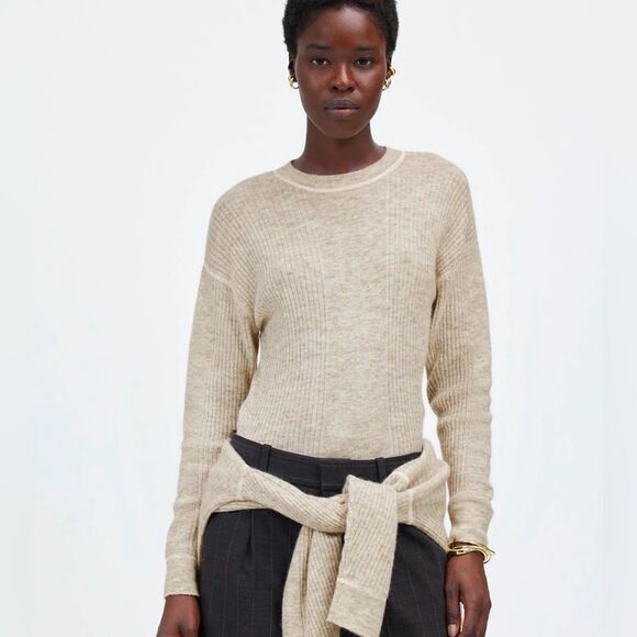 Madewell XL-XXL Crew Ribbed Fine Knit Lightweight Alpaca Blend High Low Sw… - Picture 2 of 6